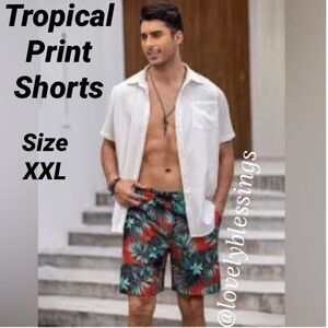 Tropical Mens Shorts Drawstring Waist Coofandy Brand Hawaain Print Size XXL